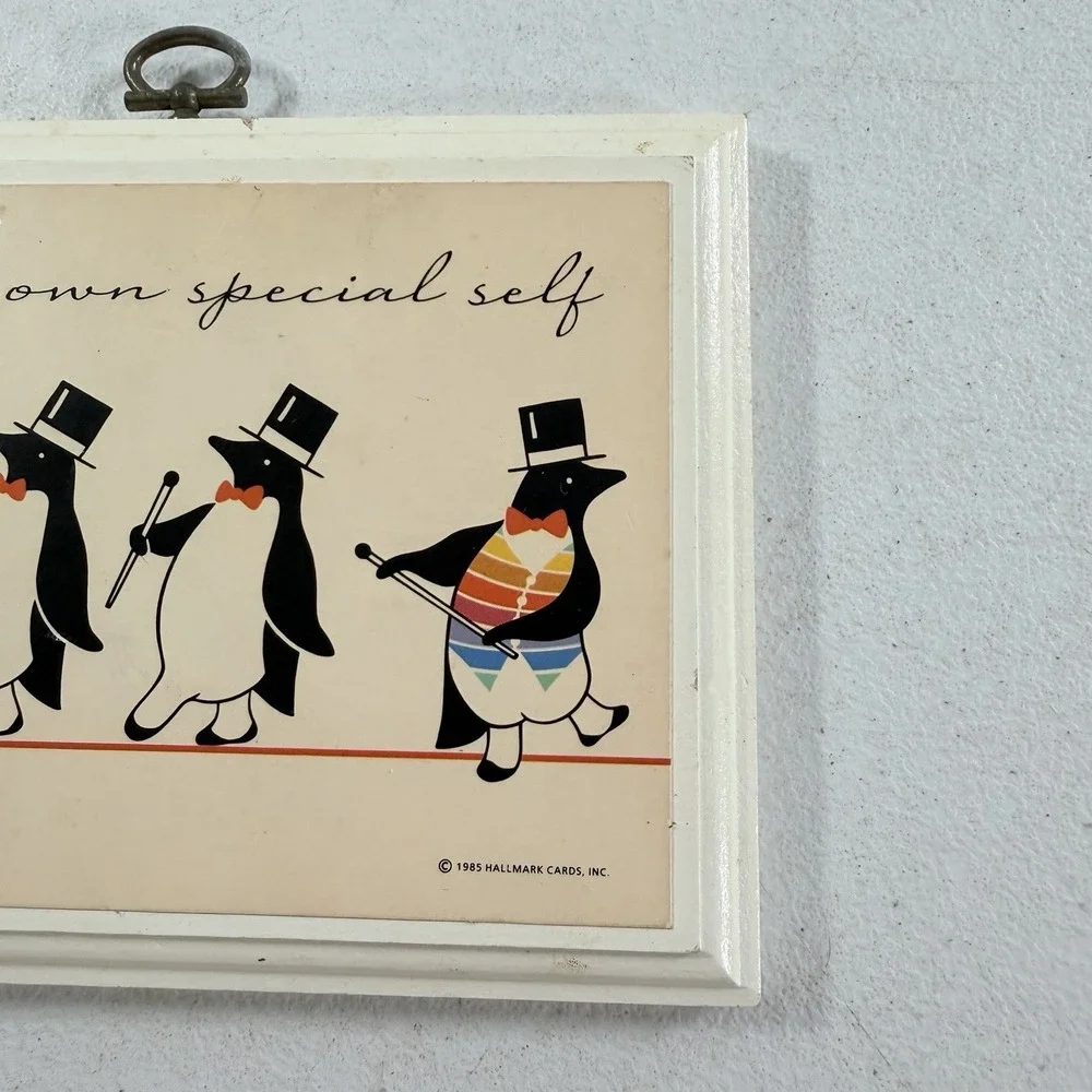 Vintage Hallmark 1985 Be Your Own Special Self Penguin Wood Wall Plaque 6.25x4.5